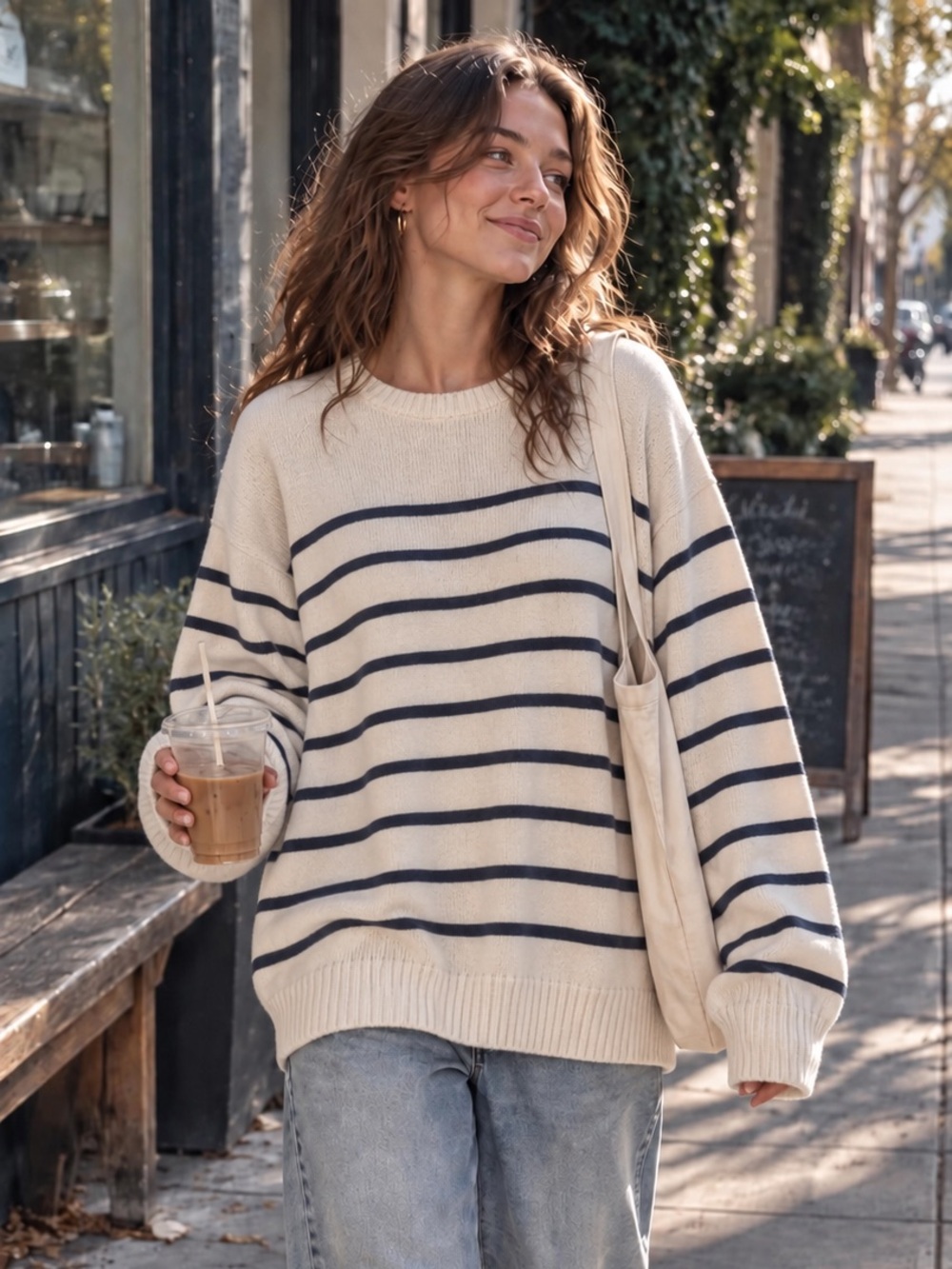 Brandy Melville Striped 100% Cotton Sweater Coastal Nautical Fisherman Old Money